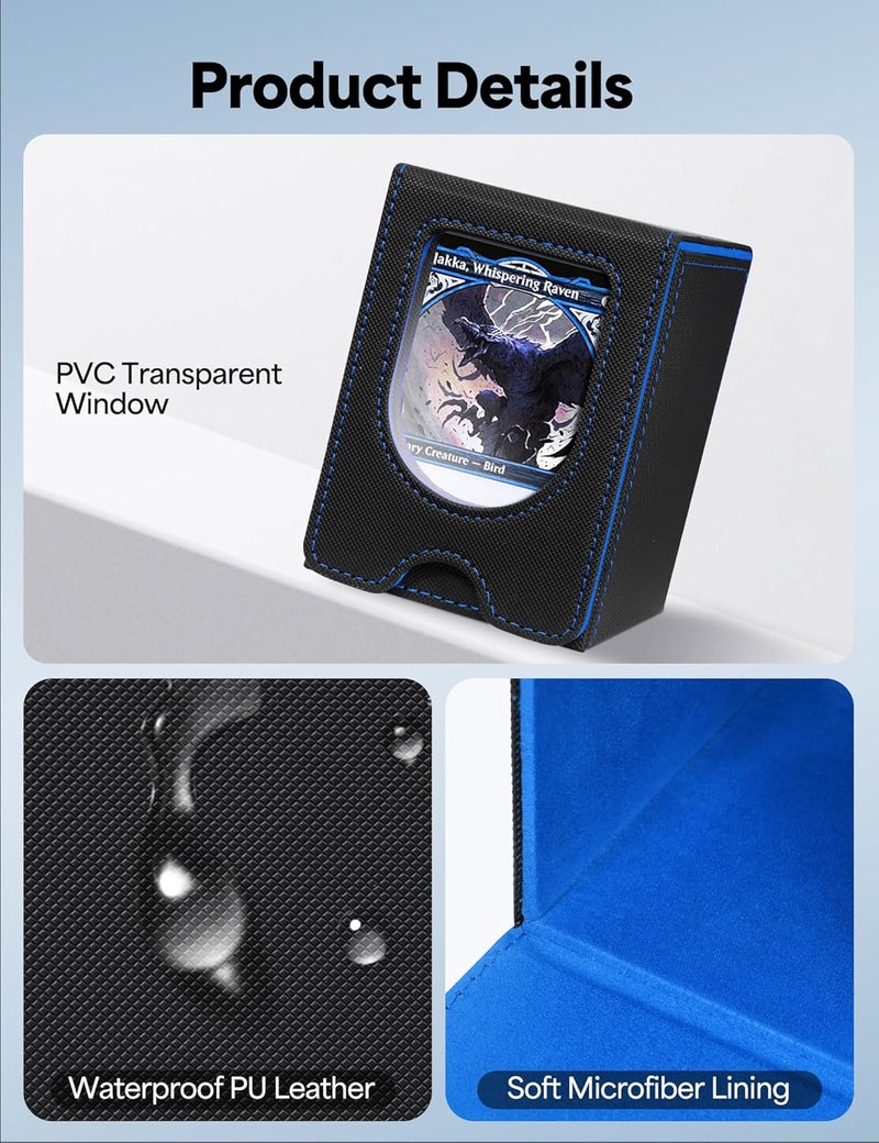 banloga Card Deck Box for MTG Commander, Card Case Holds 100+ Double-Sleeved Cards, Magic Card Box Fits for TCG/PTCG/CCG Card with 2 Dividers (Black&Blue) - Image 5